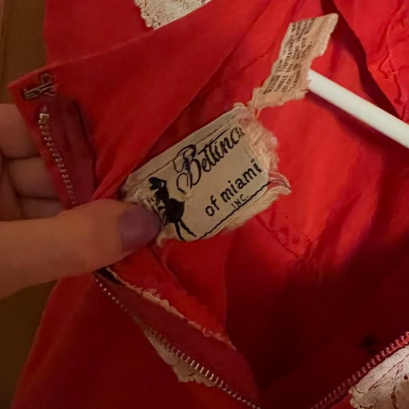 Vintage 1940s Red White Dress XS Bellina of Miami Inc - Picture 6 of 6